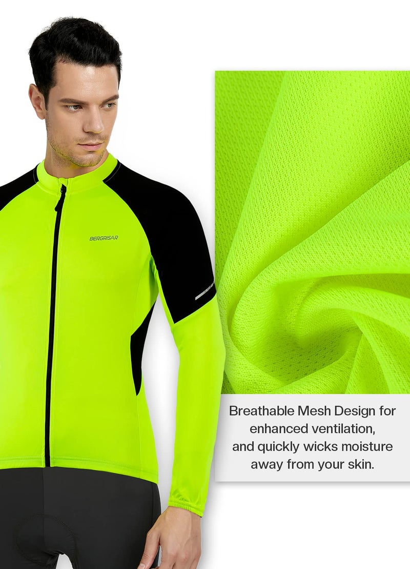 BERGRISAR Men's Basic Cycling Jerseys Long Sleeves Bike Bicycle Shirt Zipper Pockets BG012 Yellow Size XX-Large - Image 2